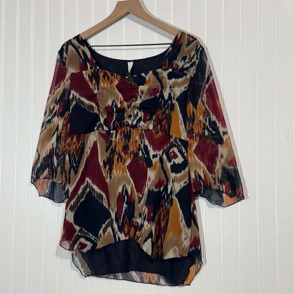L.A. Blues 14/16 Boho Ikat Sheer Blouse Top Plus Size Chiffon Festival Retro Y2K - Picture 1 of 9